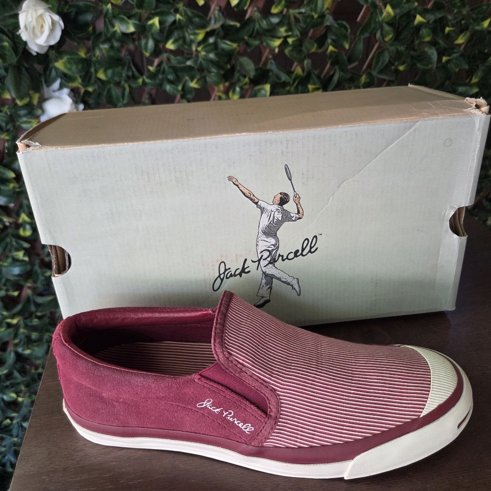 Converse Jack Purcell Slip On Maroon Red Striped Unisex Women 9.5 Men 8 EU 41